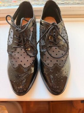 Aldo Black Patent & Sheer Polka-Dot Brogues